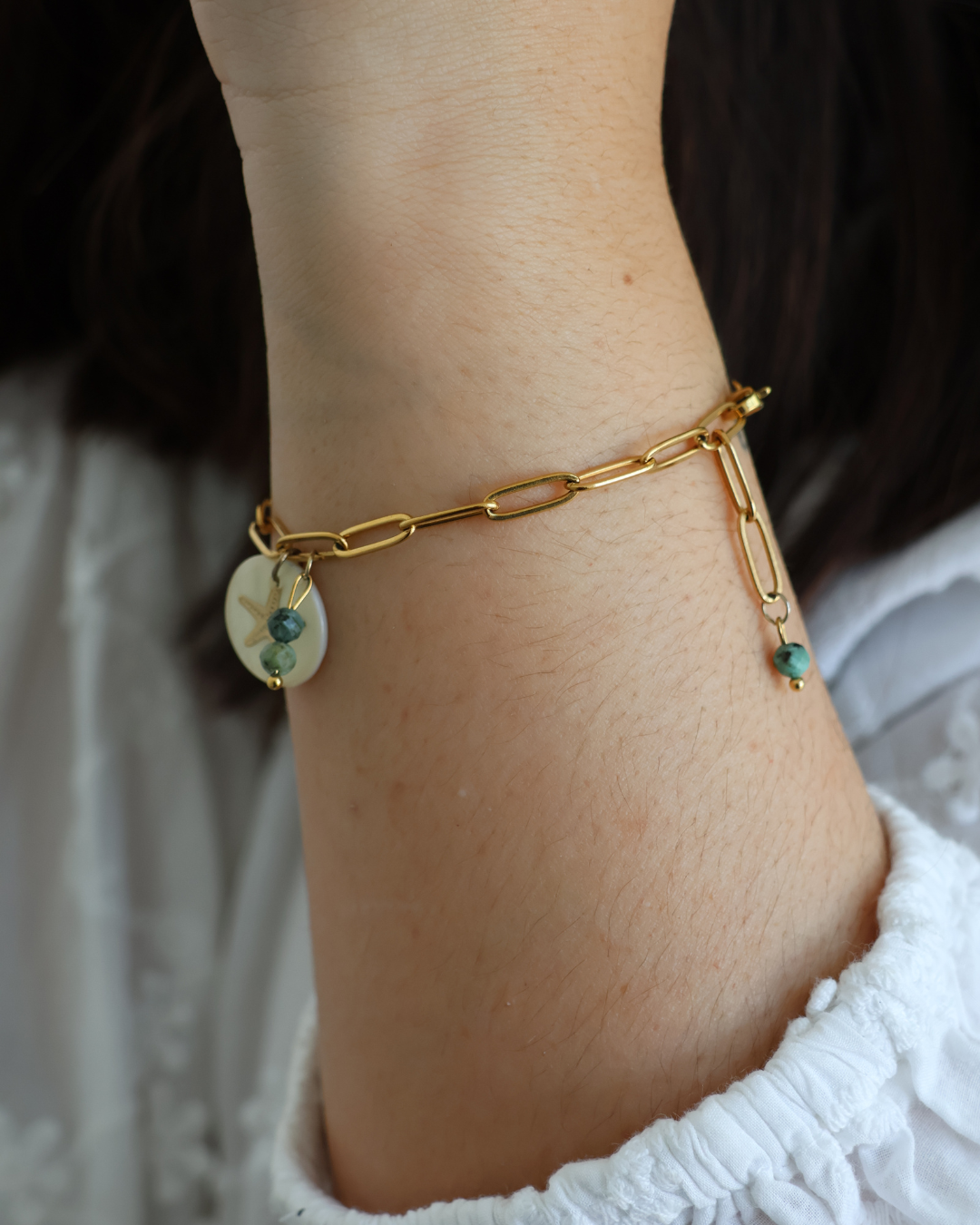 Bracelet nacre étoile et turquoise africaine - Fanny