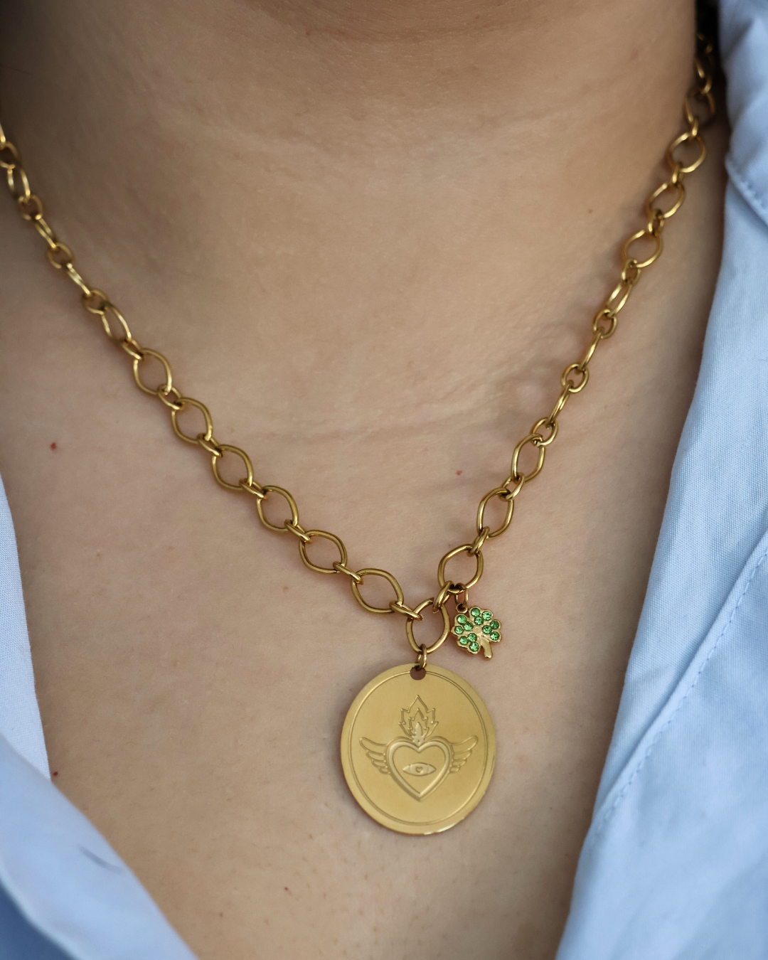 Collier coeur ex voto et trèfle - Tamara